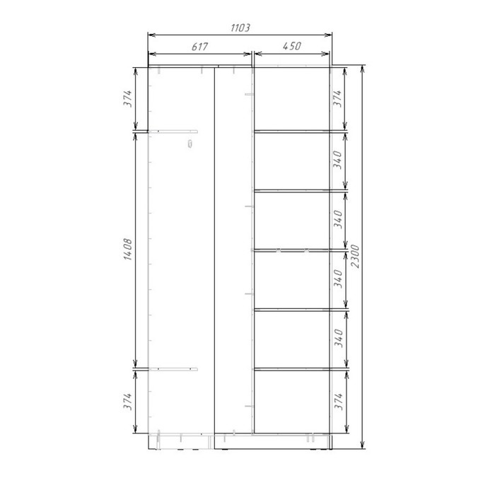 Угловой шкаф-купе Хит-У-23-4-77, 2300х1103х1103 Ясень шимо светлый/Лондон