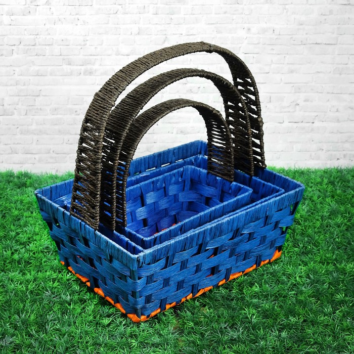 Набор корзин плетеных ива: 38х28х14хH36; 32х22х13хH31,5; 26х16х12хH27, 3шт, синяя
