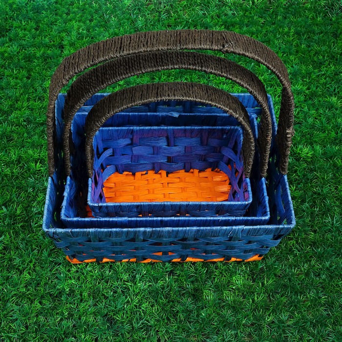 Набор корзин плетеных ива: 38х28х14хH36; 32х22х13хH31,5; 26х16х12хH27, 3шт, синяя