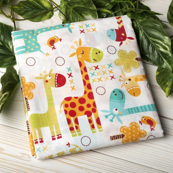 Простыня на резинке, размер 75×125×12 см, жирафики, поплин