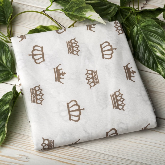 Простыня на резинке, размер 75×125×12 см, короны кофе, бязь