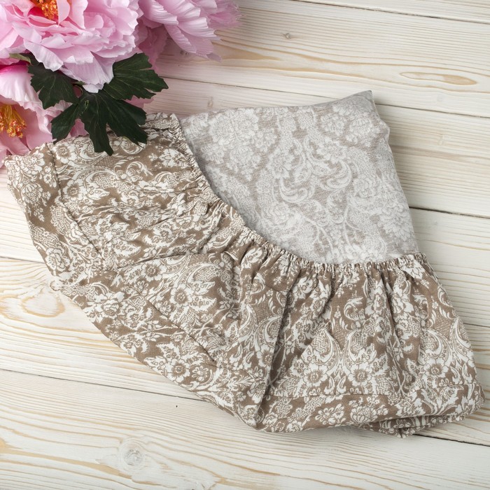 Простыня на резинке круглая, размер 75×75×12 см, дамаск кофе, бязь