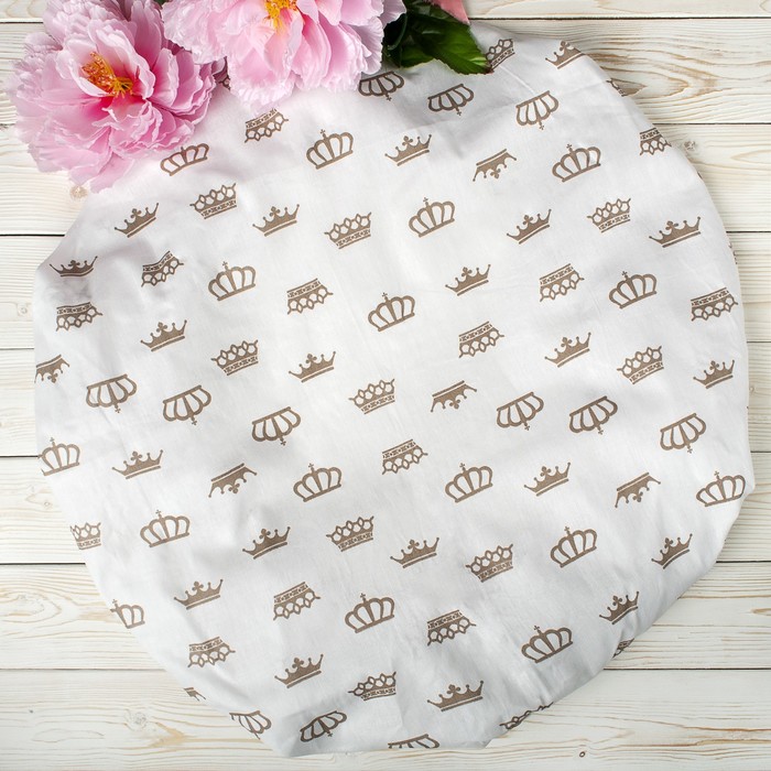 Простыня на резинке круглая, размер 75×75×12 см, короны кофе, бязь