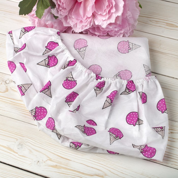 Простыня на резинке круглая, размер 75×75×12 см, мороженое фуксия, бязь