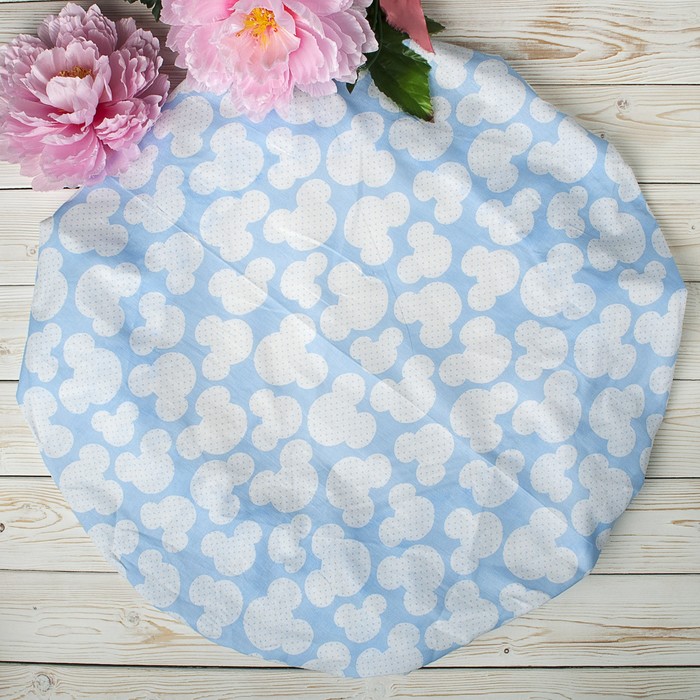 Простыня на резинке круглая, размер 75×75×12 см, мышонок голубой, бязь