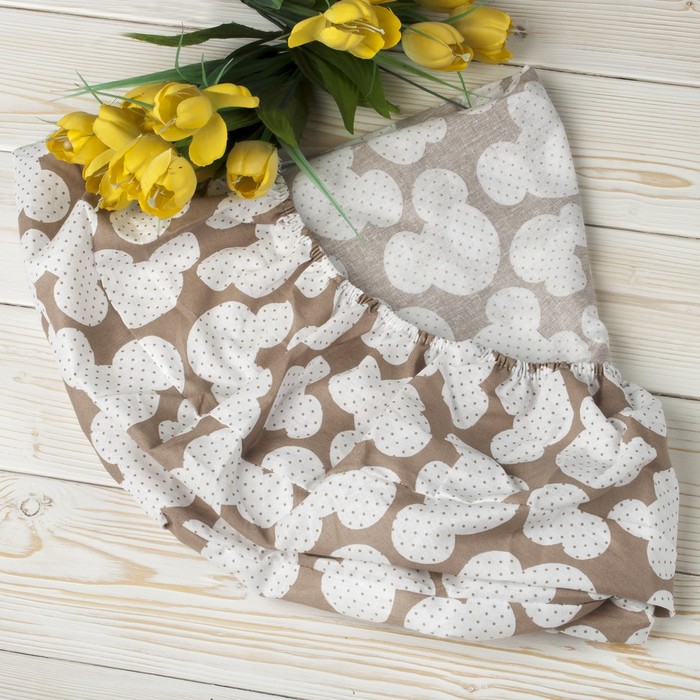 Простыня на резинке круглая, размер 75×75×12 см, мышонок кофе, бязь