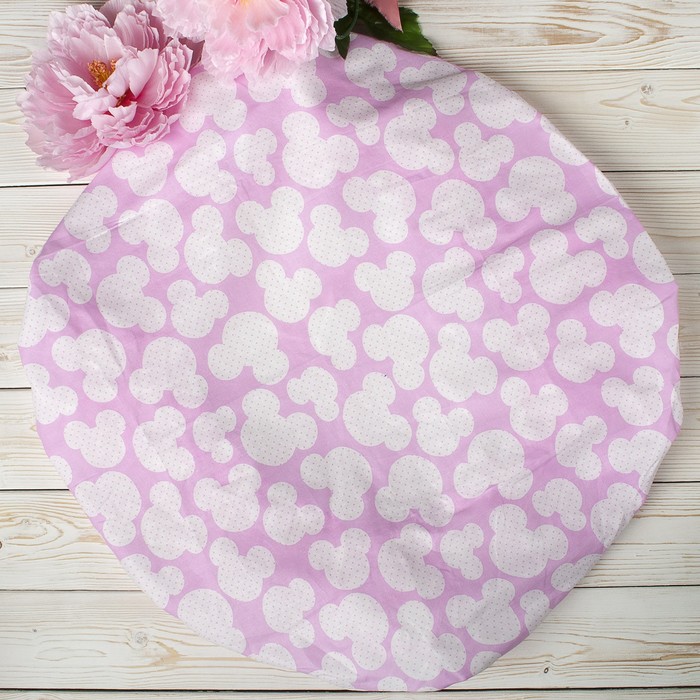 Простыня на резинке круглая, размер 75×75×12 см, мышонок розовый, бязь