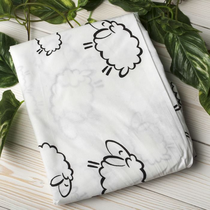 Простыня на резинке, размер 75×75×12 см, овечки, поплин