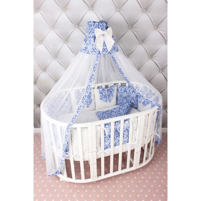 Комплект в кроватку Premium Элит, 18 предметов, бязь, синий