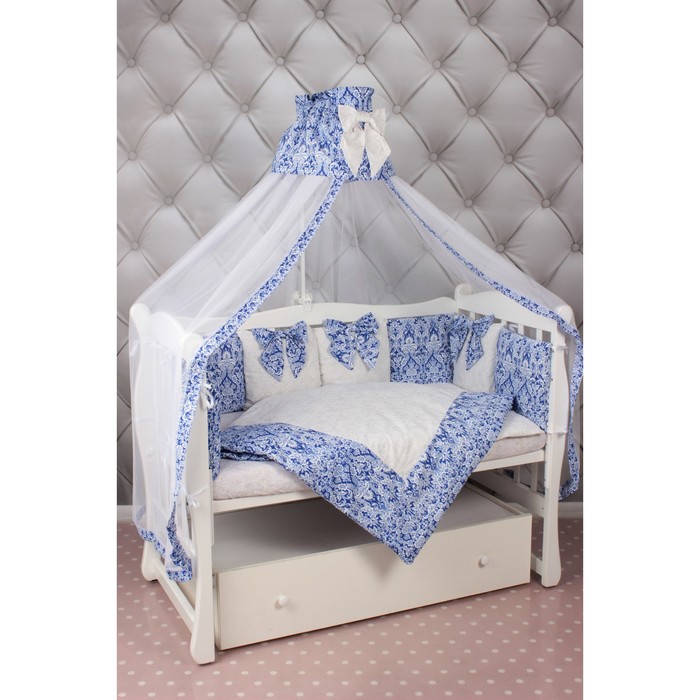 Комплект в кроватку Premium Элит, 18 предметов, бязь, синий