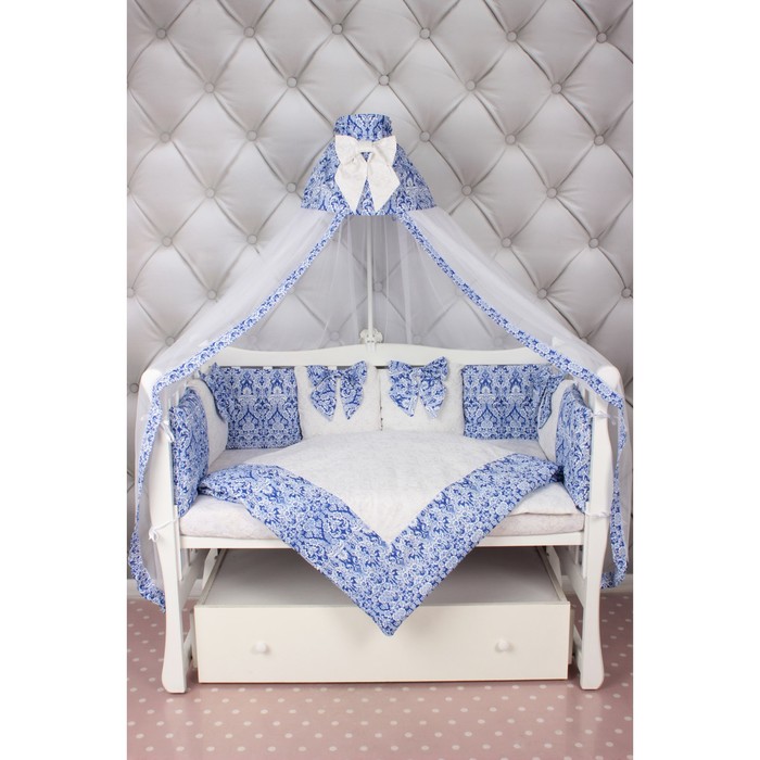 Комплект в кроватку Premium Элит, 18 предметов, бязь, синий