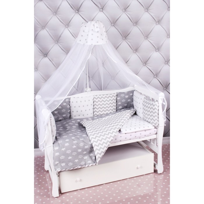 Комплект в кроватку Premium Royal Baby, 18 предметов, бязь, серый