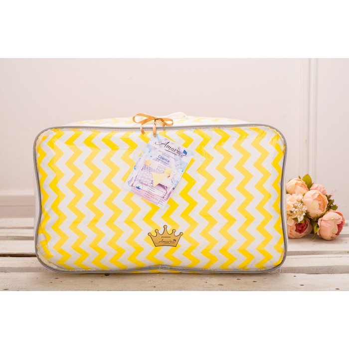 Комплект в кроватку Premium «Совята», 18 предметов, бязь, жёлтый/серый