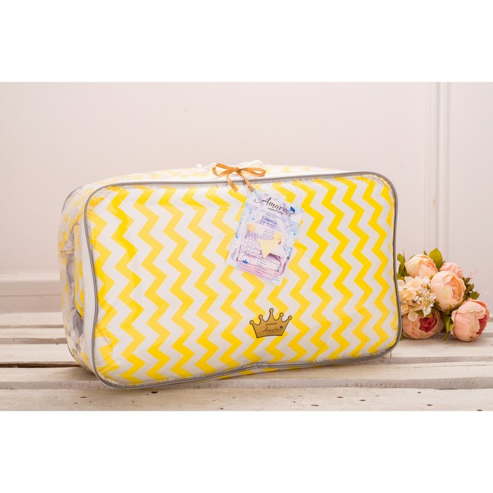 Комплект в кроватку Premium «Совята», 18 предметов, бязь, жёлтый/серый