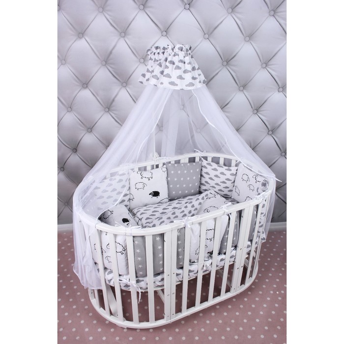 Комплект в кроватку Premium Good night, 19 предметов, поплин/бязь, белый/серый