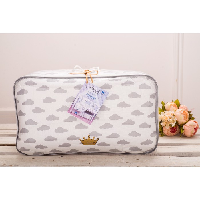 Комплект в кроватку Premium Good night, 19 предметов, поплин/бязь, белый/серый