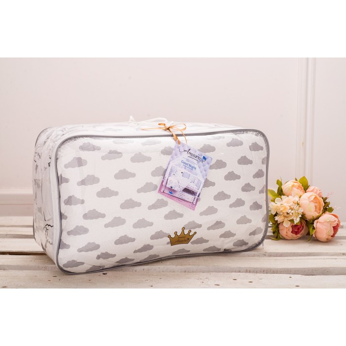 Комплект в кроватку Premium Good night, 19 предметов, поплин/бязь, белый/серый