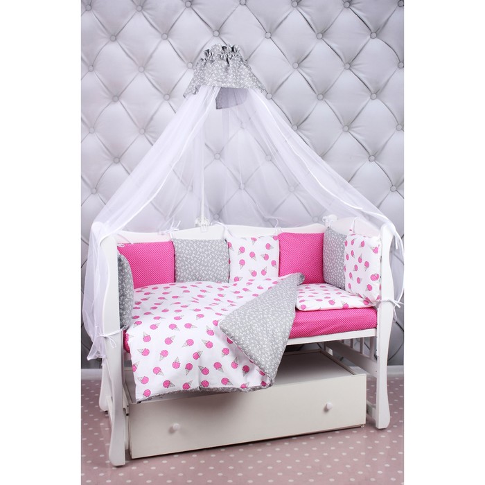 Комплект в кроватку Premium Sweet, 19 предметов, бязь, малиновый/белый