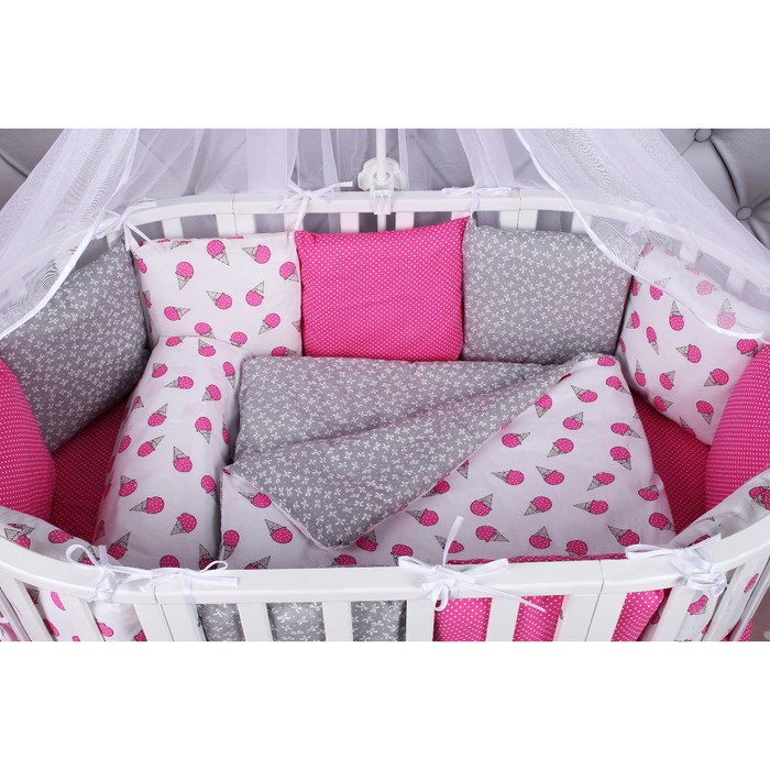 Комплект в кроватку Premium Sweet, 19 предметов, бязь, малиновый/белый