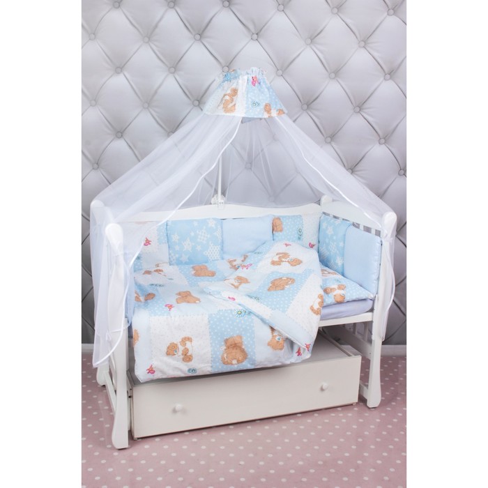 Комплект в кроватку «Мишка», 18 предметов, голубой