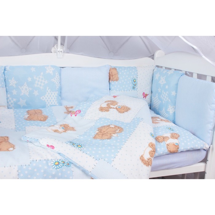 Комплект в кроватку «Мишка», 18 предметов, голубой