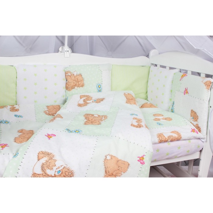 Комплект в кроватку «Мишка», 18 предметов, зеленый