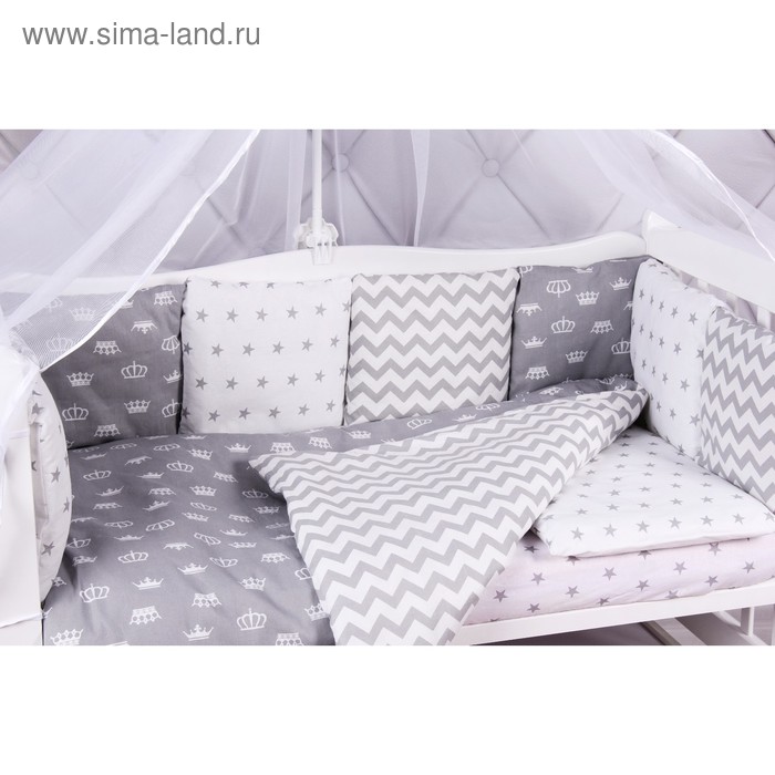 

Комплект в кроватку Royal Baby, 18 предметов, бязь, серый