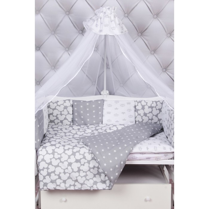 Комплект в кроватку Silver 18 предметов, бязь, серый