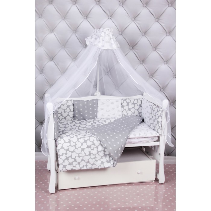 Комплект в кроватку Silver 18 предметов, бязь, серый