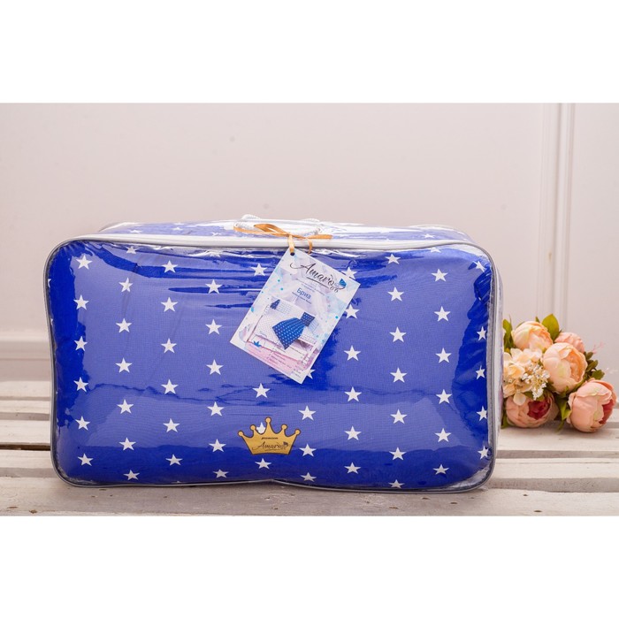 Комплект в кроватку «Бриз», 18 предметов, бязь, синий/белый