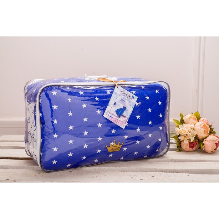 Комплект в кроватку «Бриз», 18 предметов, бязь, синий/белый