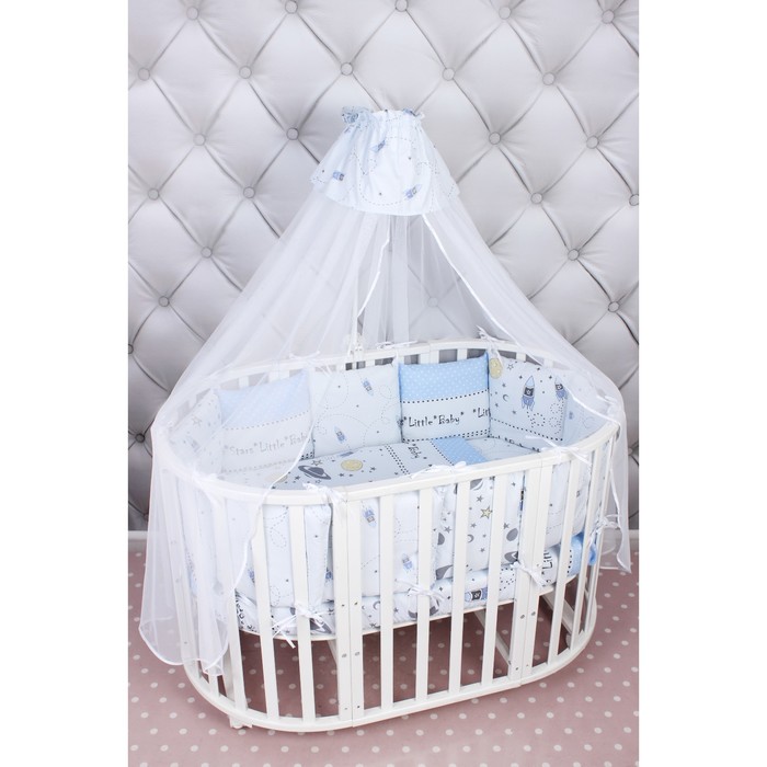 Комплект в кроватку Little Star, 18предметов, сатин, голубой