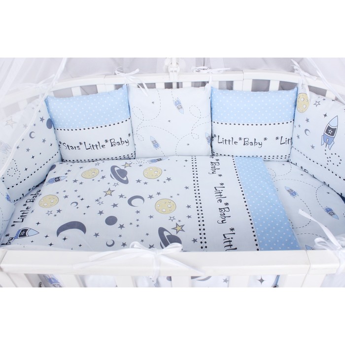 Комплект в кроватку Little Star, 18предметов, сатин, голубой