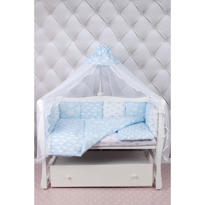 Комплект в кроватку «Воздушный», 19 предметов, бязь, голубой