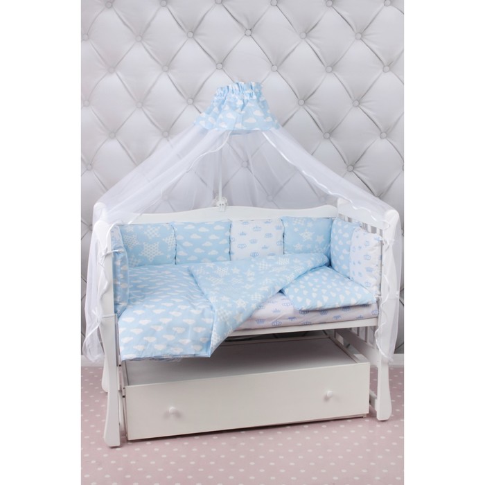 Комплект в кроватку «Воздушный», 19 предметов, бязь, голубой