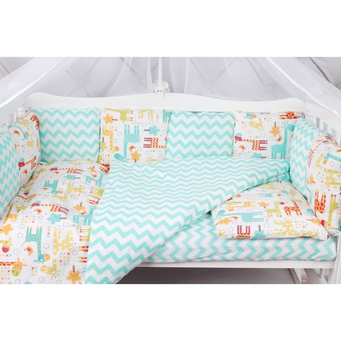 Комплект в кроватку «Фаворит», 19 предметов, поплин/бязь, бирюзовый/оранжевый