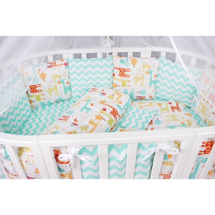 Комплект в кроватку «Фаворит», 19 предметов, поплин/бязь, бирюзовый/оранжевый