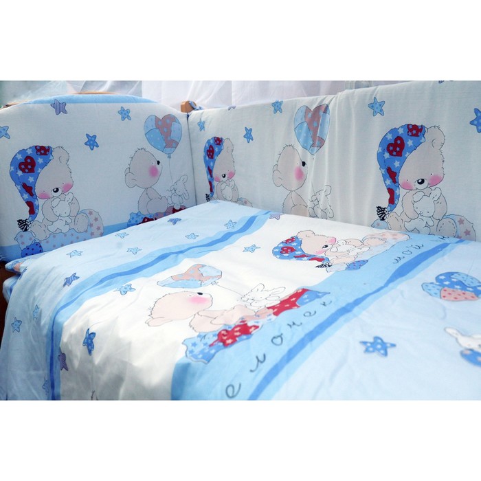 Комплект в кроватку «Мишкин сон», 7 предметовпоплин, голубой