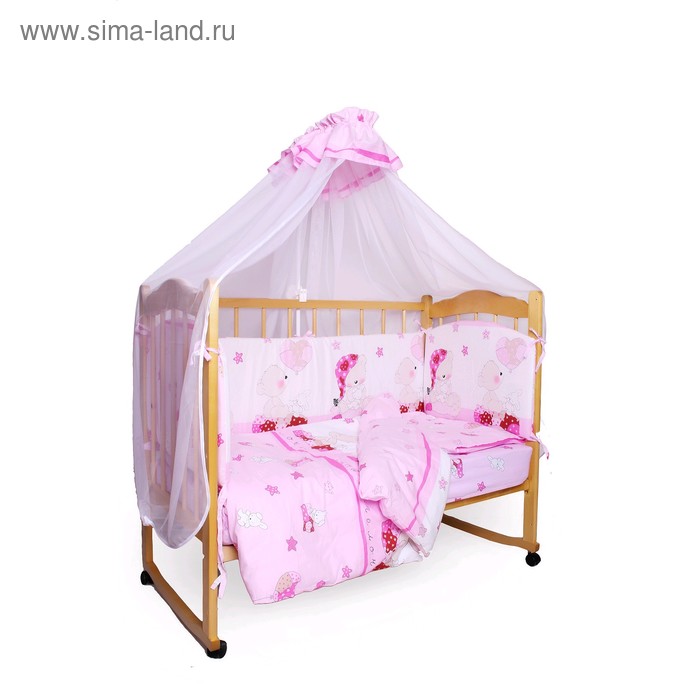 Комплект в кроватку «Мишкин сон», 7 предметов, поплин, розовый