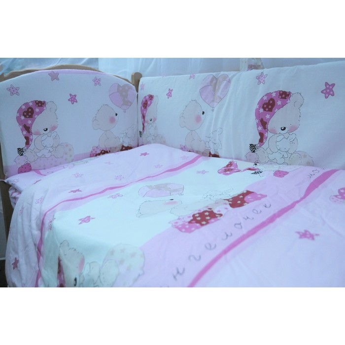 Комплект в кроватку «Мишкин сон», 7 предметов, поплин, розовый