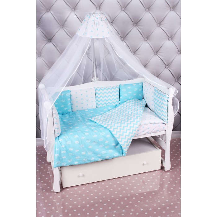 Комплект в кроватку Premium Royal Baby, 18 предметов, бязь, бирюзовый