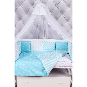 

Комплект в кроватку Premium Royal Baby, 18 предметов, бязь, бирюзовый