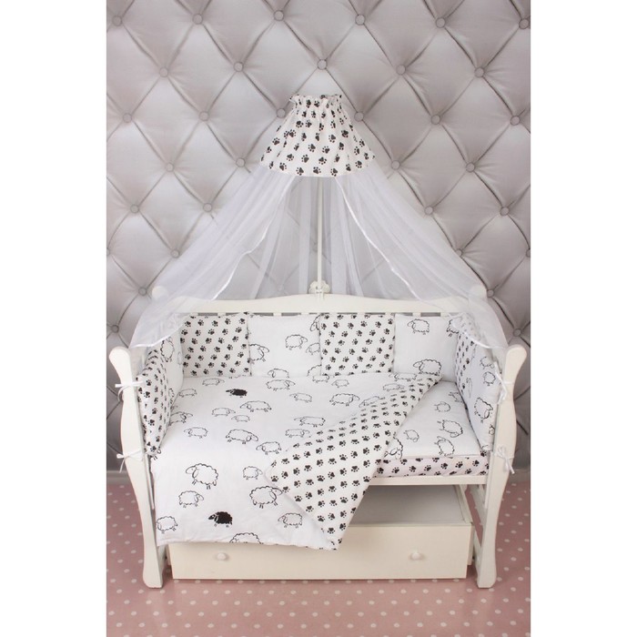 Комплект в кроватку Premium Home Lite, 19 предметов, поплин/бязь, черно-белый