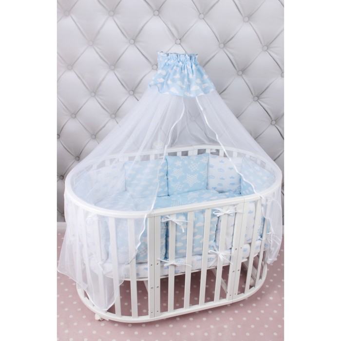 Комплект в кроватку Premium воздушный, 19 предметов, бязь, голубой