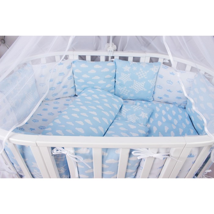 Комплект в кроватку Premium воздушный, 19 предметов, бязь, голубой