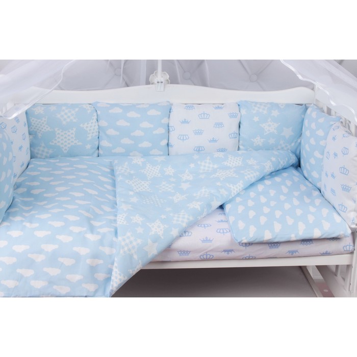 Комплект в кроватку Premium воздушный, 19 предметов, бязь, голубой