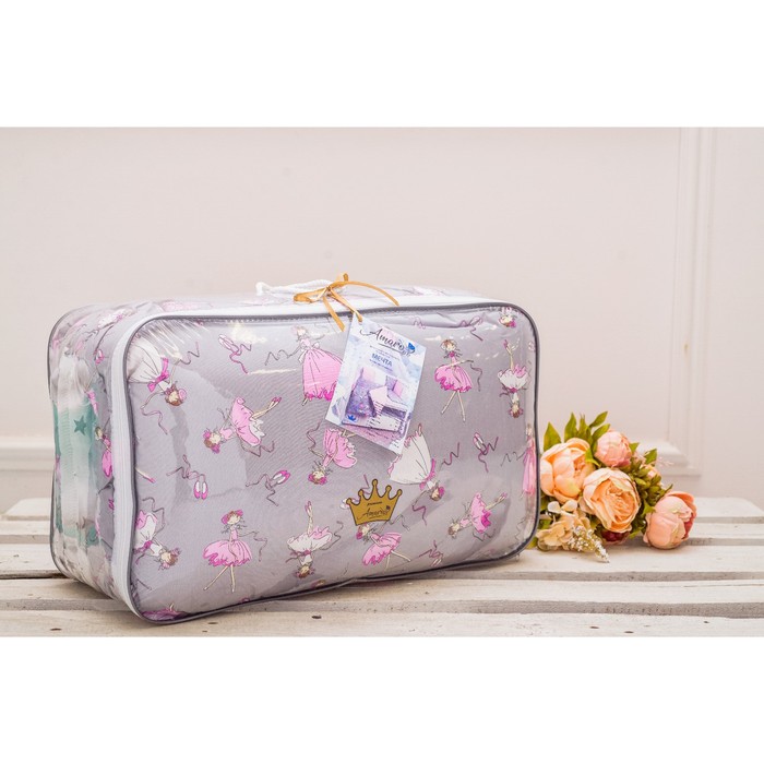 Комплект в кроватку Premium мечта, 19 предметов, поплин/бязь, серый/розовый