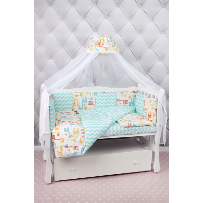 Комплект в кроватку Premium фаворит, 19 предметов, бирюзовый/оранжевый