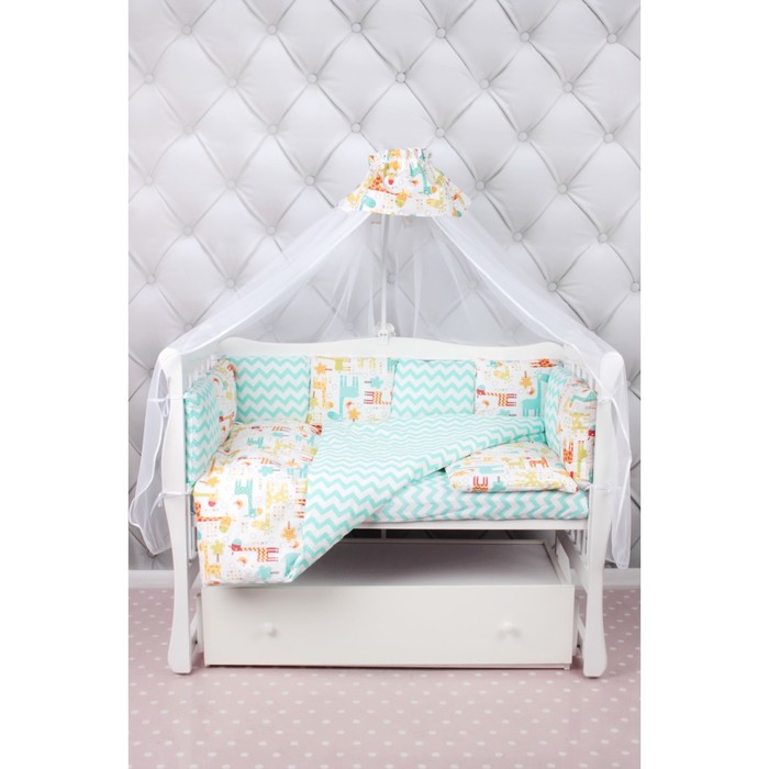 Комплект в кроватку Premium фаворит, 19 предметов, бирюзовый/оранжевый