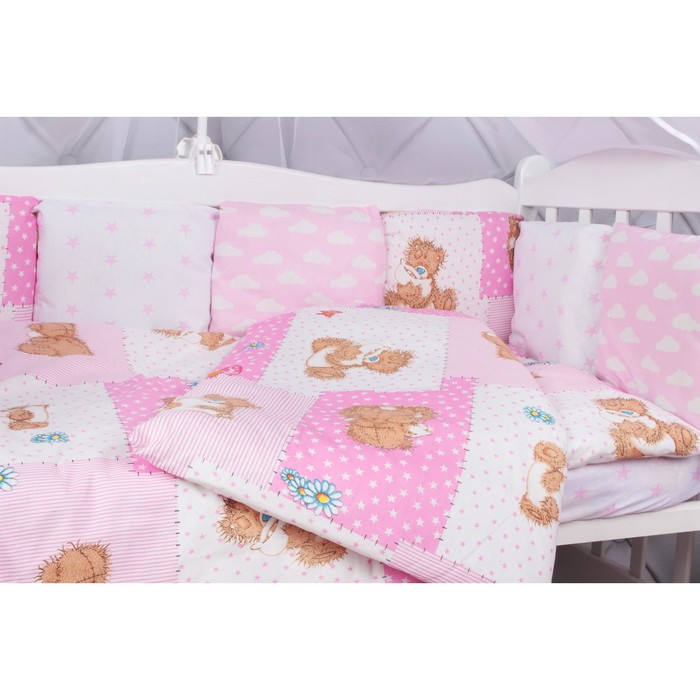 Комплект в кроватку «Мишка», 18 предметов, розовый